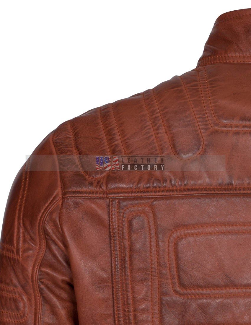 Men Padded Vintage Biker Leather Jacket
