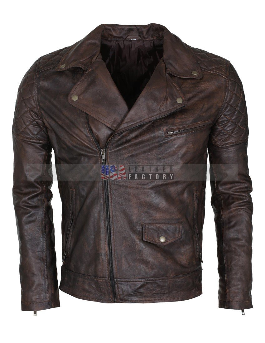 Mens Vintage Dark Brown Waxed Italian Style Leather Jacket
