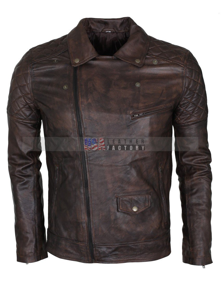 Mens Vintage Dark Brown Waxed Italian Style Leather Jacket Previous Next