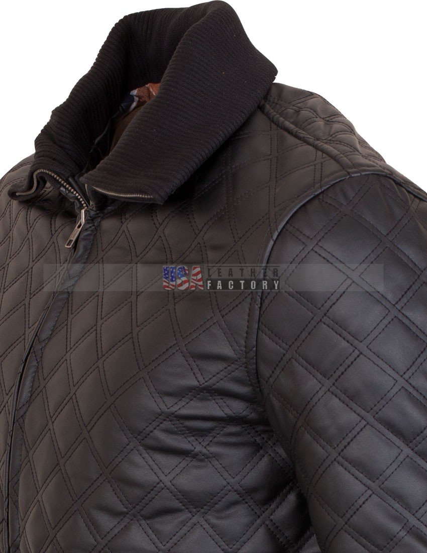 Mens Faux Brown Square Grid Quilted Causal Leather Jacket Black Mens Faux Brown Square Grid Quilted Causal Leather Jacket Black Friday Uk Usa Spain Jackets