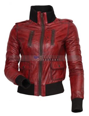 Designer Waxed Women Motorbike Leather Jacket