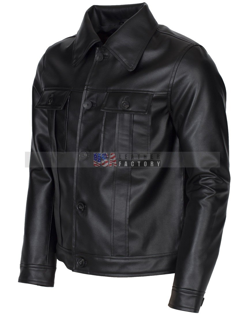 Elvis Presley Inspired Mens Black Leather Jacket Vintage Look