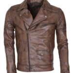 Men's Brown Vintage Designer Brando Genuine Leather Jacket
