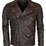Mens Vintage Dark Brown Waxed Italian Style Leather Jacket