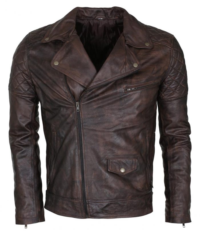 Mens Vintage Dark Brown Waxed Italian Style Leather Jacket