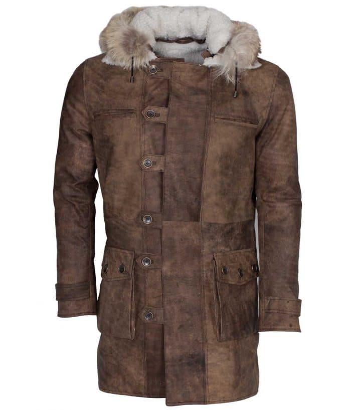 Real Fox Fur Detachable Hood Bane Leather Coat