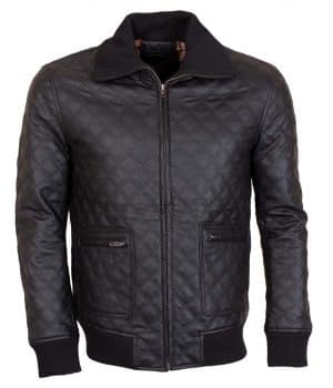 Men's Faux Brown Square Grid Quilted Casual Leather Jacket