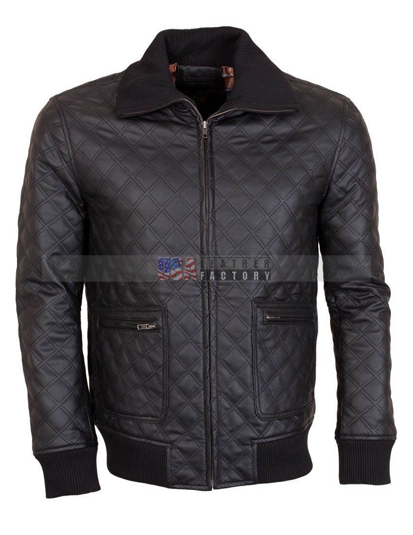 Casual Quilted Leather Jacket | Men Faux Square Grid Quilted jacket