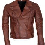 Mens Classic Diamond Brown Motorcycle Leather Jacket