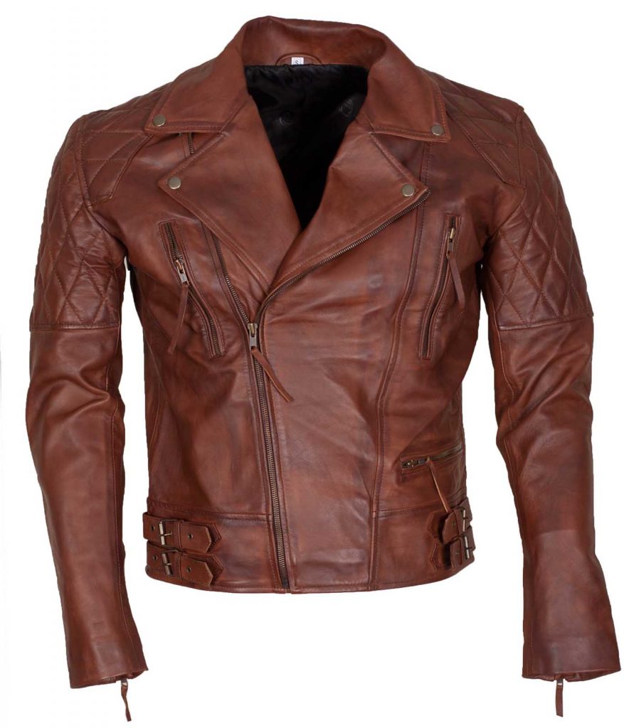 Diamond Motorcycle Leather Jacket | Men's Classic Brown Biker Jacket