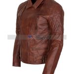 Mens Classic Diamond Brown Motorcycle Leather Jacket Free shipping usa