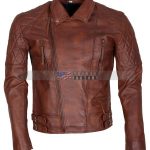 Mens Classic Diamond Brown Motorcycle Leather Jacket Sale