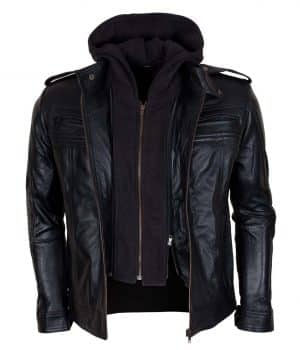 TNA AJ Style Hooded Leather Jacket