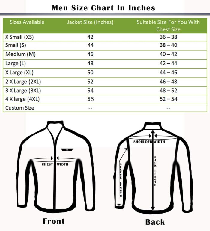 Size Chart Online Leather Jackets USA Leather Factory