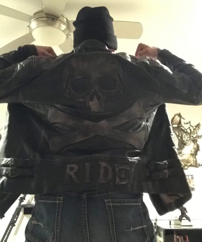 Skull leather jacket motorcycle men