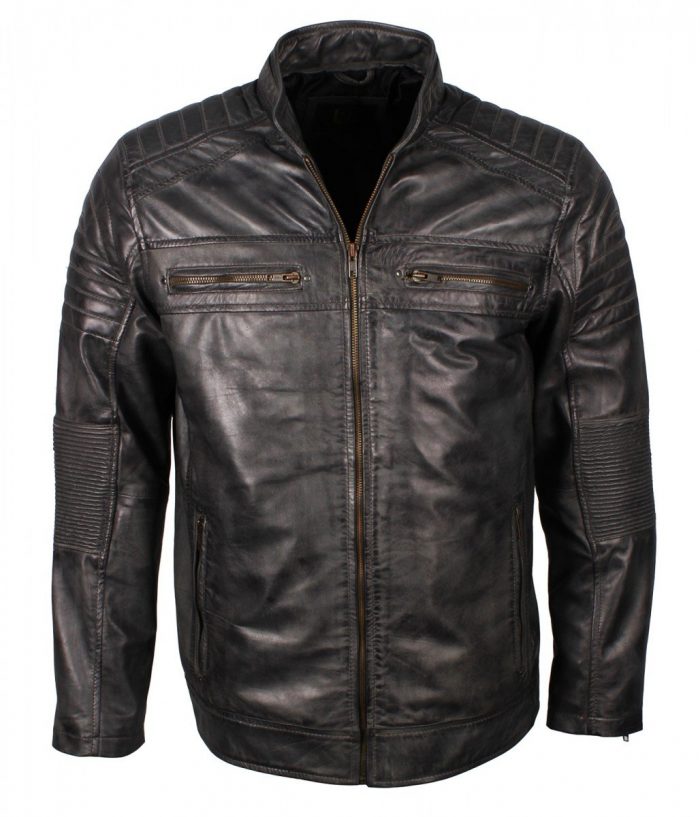 Grey Cafe Racer Leather Jacket
