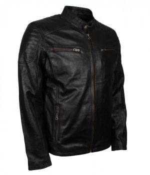 Black Leather Quilted Jacket | Men's Black Genuine Leather Quilted Jacket