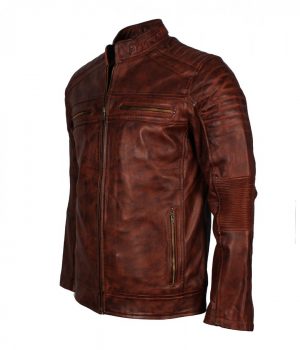 Men's Cafe Racer Brown Vintage Leather Jacket - Image 4
