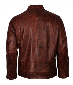 Men's Cafe Racer Brown Vintage Leather Jacket - Image 5