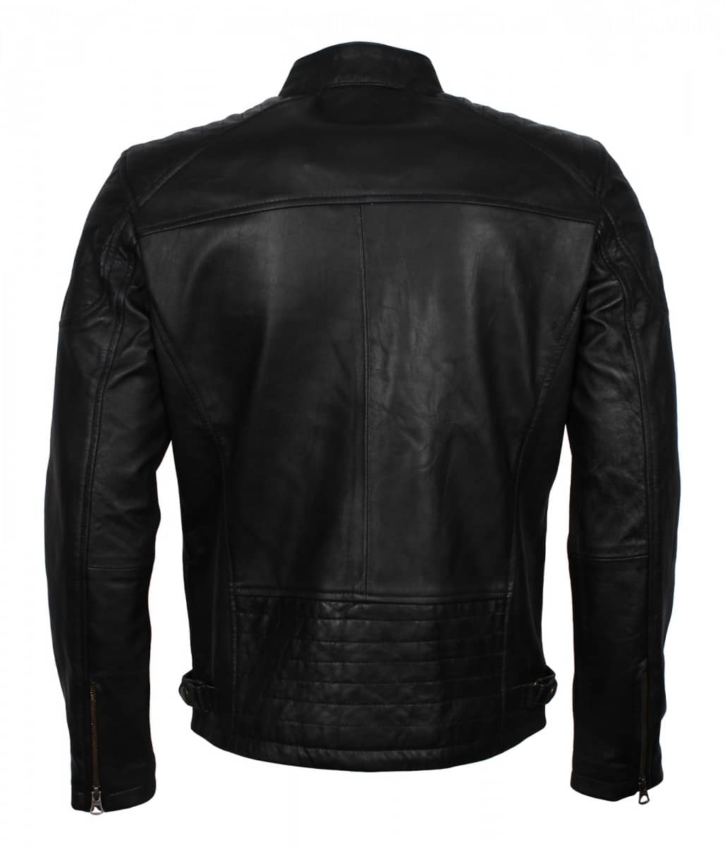 Black Leather Quilted Jacket | Men's Black Genuine Leather Quilted Jacket