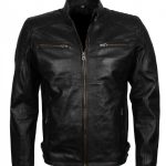 Black Leather Quilted Jacket | Men's Black Genuine Leather Quilted Jacket