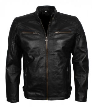 Black Leather Quilted Jacket