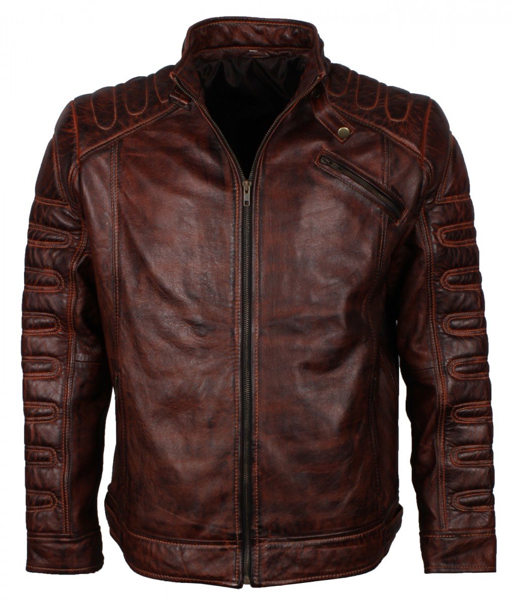 Brown Padded Leather Jacket Men's Padded Fashion Leather Jacket