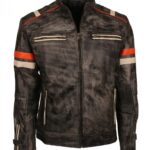 Mens Retro Vintage Grey Distressed Biker Jacket