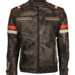 Mens Retro Vintage Grey Distressed Biker Jacket Sale