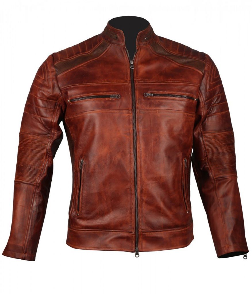 Brown Cafe Racer Biker Leather Jacket for Men - USA Leather Factory