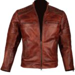 Brown Cafe Racer Biker Leather Jacket for Men - USA Leather Factory