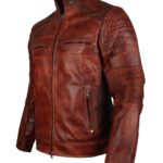 Men's Cafe Racer Vintage Brown Leather Biker Jacket - Image 3