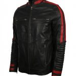 Red and Black Cafe Racer Leather jacket USA Sale