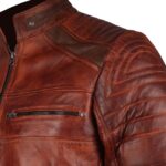 Men's Cafe Racer Vintage Brown Leather Biker Jacket - Image 7