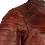 Men's Cafe Racer Vintage Brown Leather Biker Jacket - Image 8