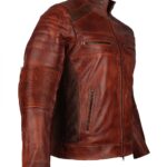 Men's Cafe Racer Vintage Brown Leather Biker Jacket - Image 4