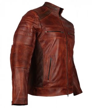 Men's Cafe Racer Vintage Brown Leather Biker Jacket - Image 4