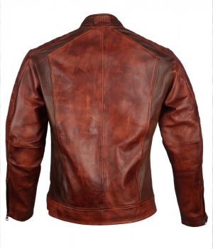 Men's Cafe Racer Vintage Brown Leather Biker Jacket - Image 5