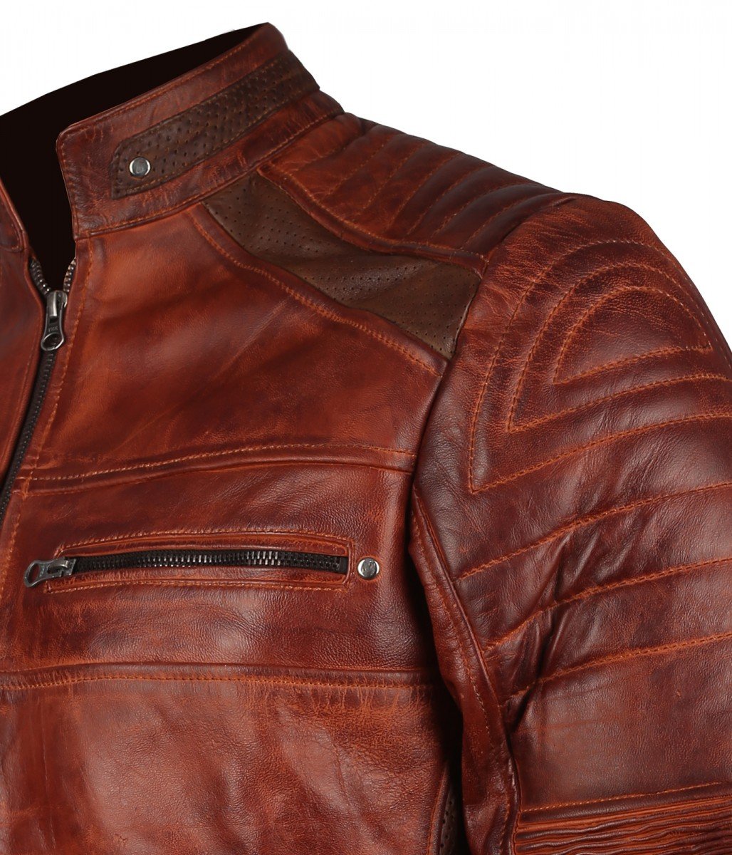 Brown Cafe Racer Biker Leather Jacket For Men Usa Leather Factory