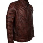Mens Dark Brown Padded Fashion Leather Jacket