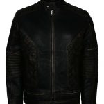 Mens Skull Quilted Black Distressed Motorcycle Leather Jacket