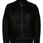 Mens Skull Quilted Black Distressed Motorcycle Leather Jacket