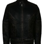 Men's Skull Embossed Quilted Black Distressed Motorcycle Leather Jacket - Image 1
