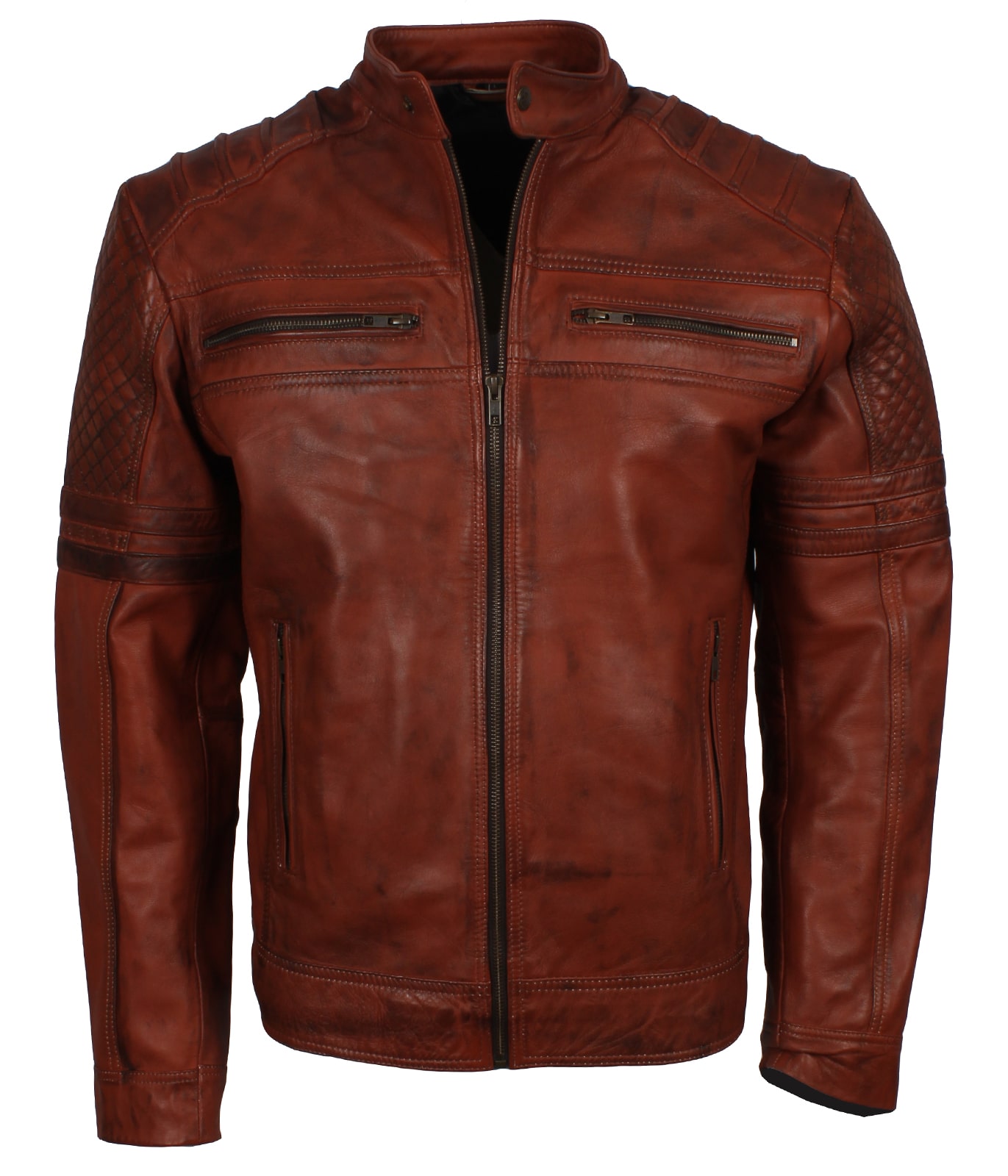 Brown Vintage Leather Jacket Men's Vintage Quilted Leather Jacket
