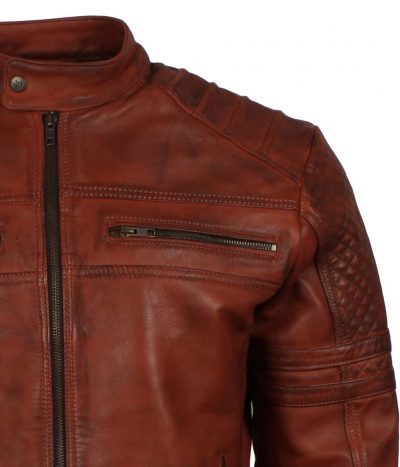 Brown Vintage Leather Jacket | Men's Vintage Quilted Leather Jacket