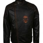 Quilted Mens Skull Embossed Black Motorcycle Leather Jackets
