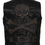 Skull Embossed Mens Black Biker Leather Vest Sale