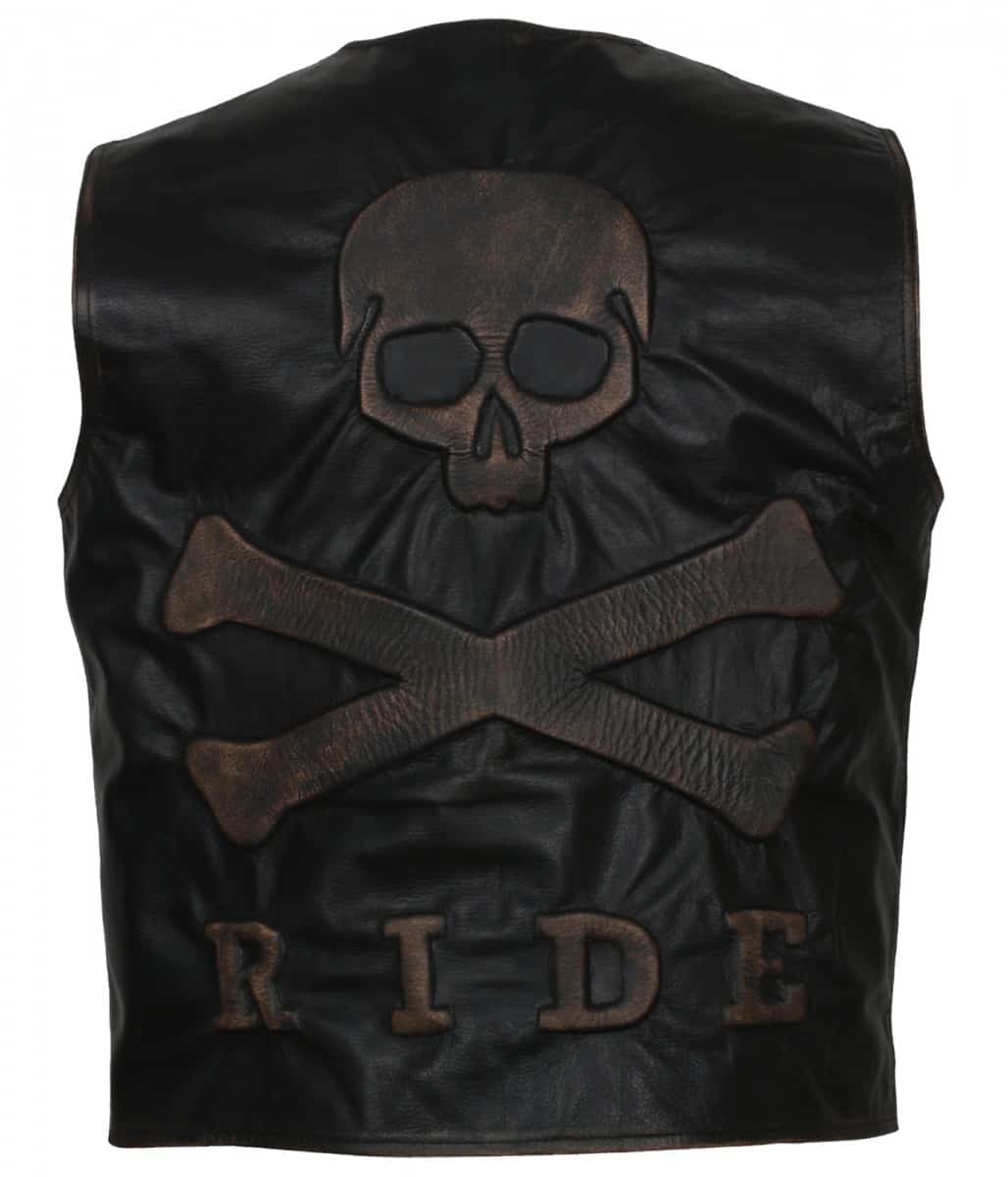 Skull Embossed Biker Vest Skull Embossed Black Leather Vest For Men