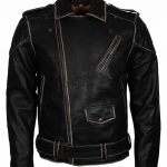 Distressed Black Motorcycle Leather Jacket Sale