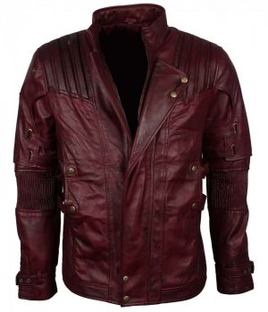 Maroon Star Lord Waxed Biker Leather Jacket - USA Leather Factory